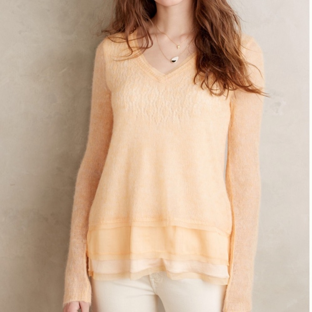Anthro Knitted and Knotted Chiffon-Hem Pullover